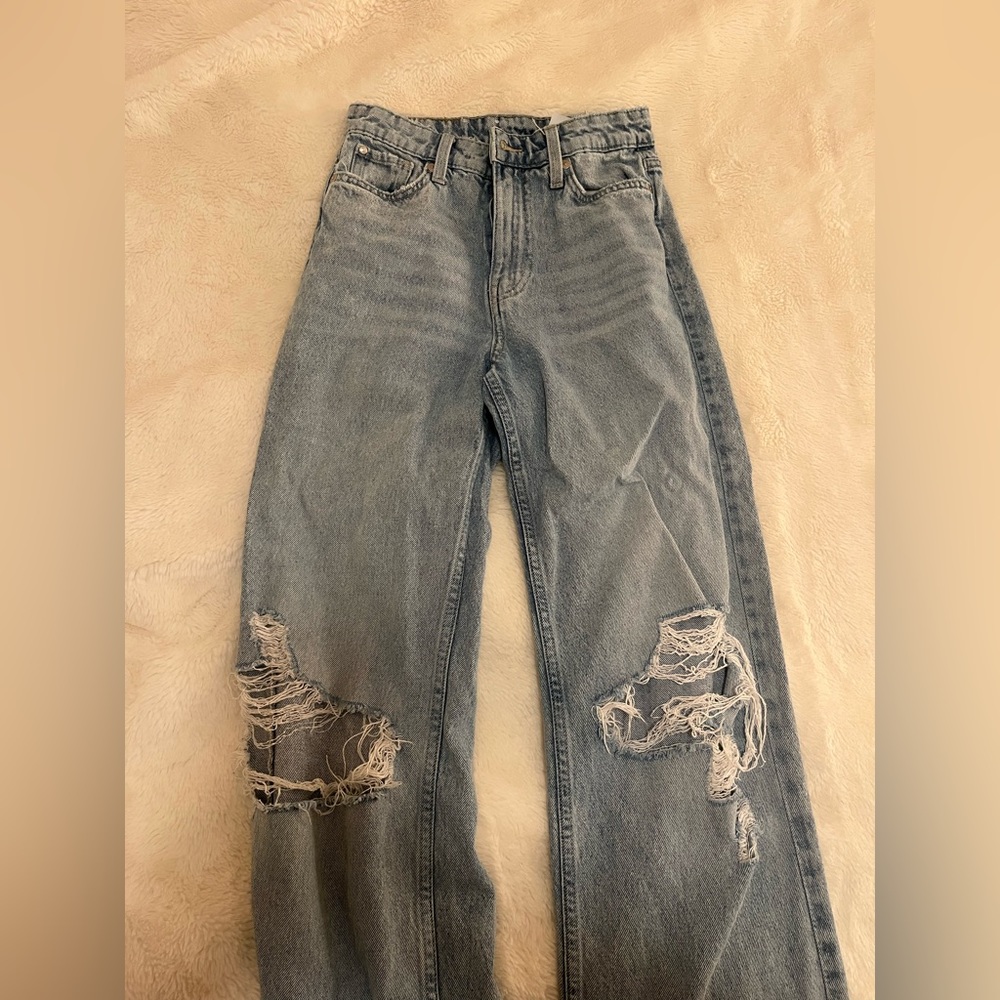 H&M high rise ripped jeans